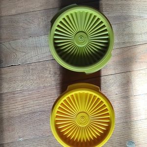 Lot of Vintage avocado green and yellow Tupperware canisters 886